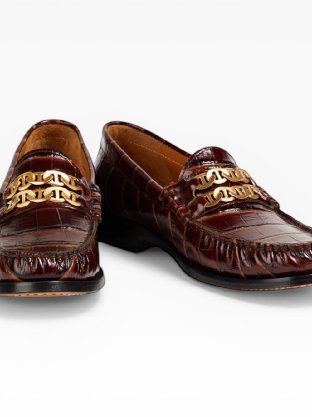 SANDRO Leather Loafers US6 UK3 EU36 Chain Made in Portugal